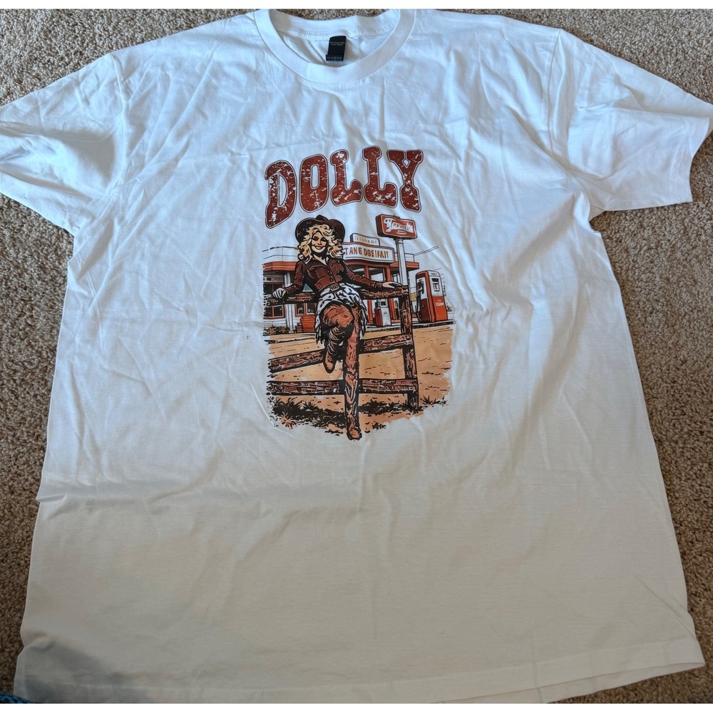 Dolly Parton Graphic T-Shirt White Ring Spun Cotton Western Country Music XL